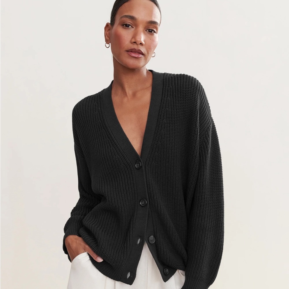 Jenni Kayne Cocoon Cardigan Oversized Designer Knit Sweater Cotton Black Size Xs